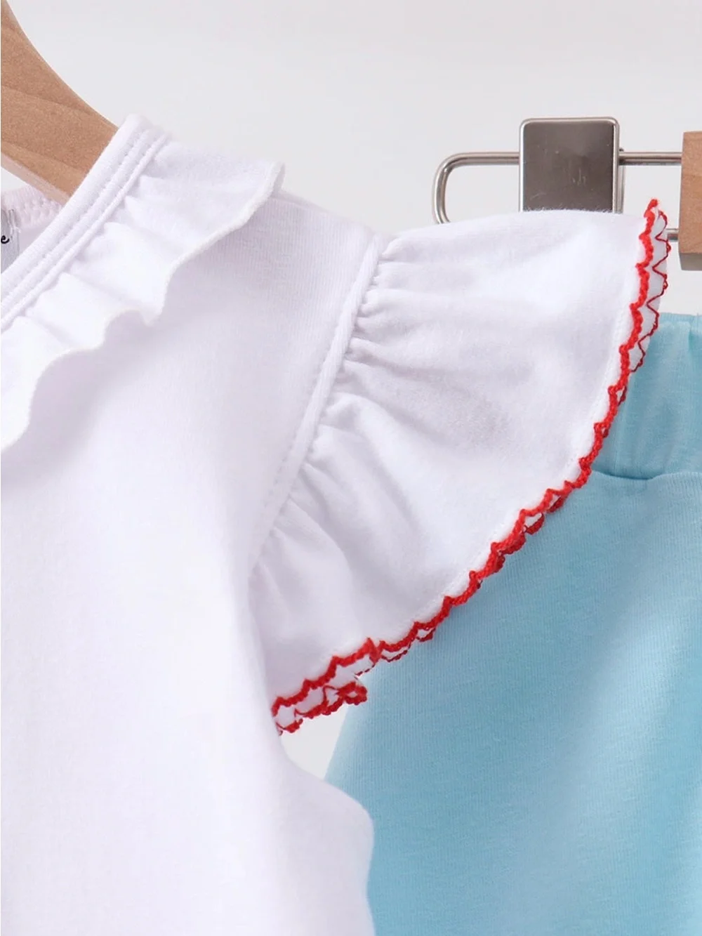 Girls Apple Applique Top & Light Blue Skort Set